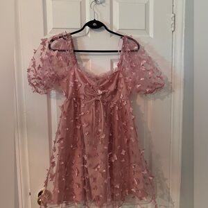 Eras tour dress, blush pink butterfly detailing